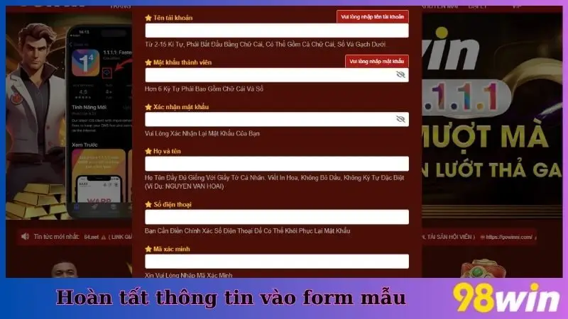 Hoàn tất thông tin vào form mẫu
