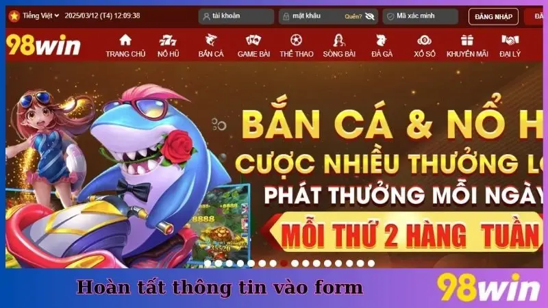 Hoàn tất thông tin vào form