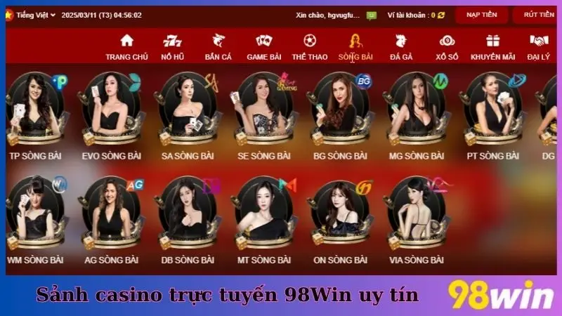 Sảnh casino trực tuyến 98Win uy tín